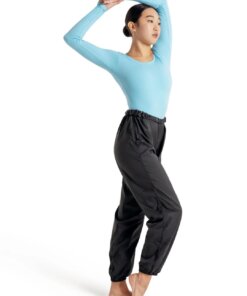 Bilde av Capezio Trash Pants, lette ripstop-bukser i svart med elastisk passform, perfekt for dans og oppvarming.